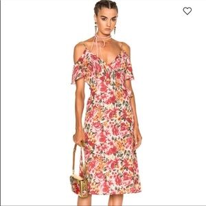 LPA Pink & Peach Floral Ruffle Low Back Midi Dress